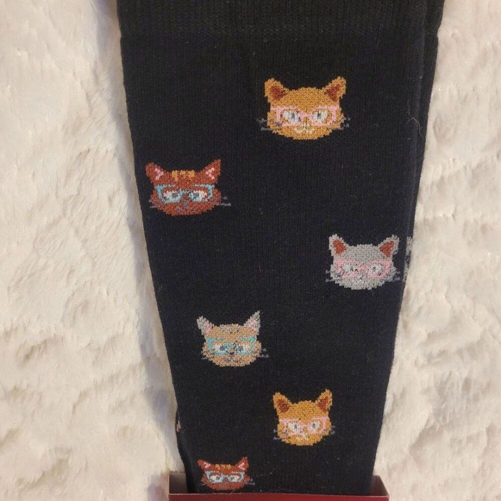 Dr Motion Cats In Glasses Mild Compression Knee Socks Size 9-11 Shoe 4-10 New - Picture 2 of 10